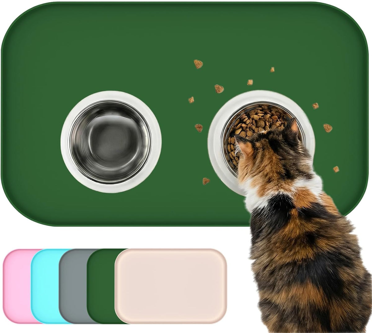 Non-Slip Silicone Dog Food Mat for Food and Water - 60 x 40 cm / Dark Green