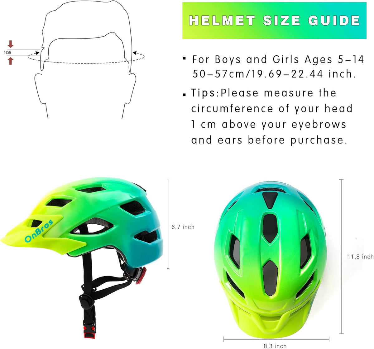 OnBros Kids Bike Helmet Boys Girls Youth Visor Adjustable 50-57CM – Fun for Kids & Family - A-Green-[HOT]