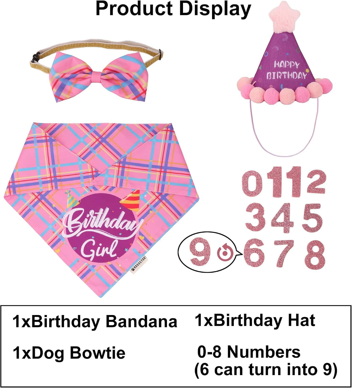 Dog Birthday Hat Bandana Set, Blue Plaid Boy Dog Bandana - Large / Pink Violet Girl - image 3