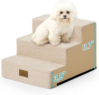 COZY KISS Dog Stairs for Small Dogs - Slope-Beige / 4 / 15.7x17.7x11.7 inch