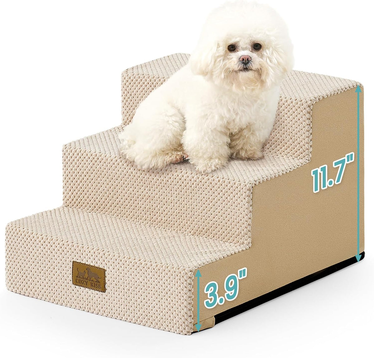 COZY KISS Dog Stairs for Small Dogs - Slope-Beige / 4 / 15.7x17.7x11.7 inch