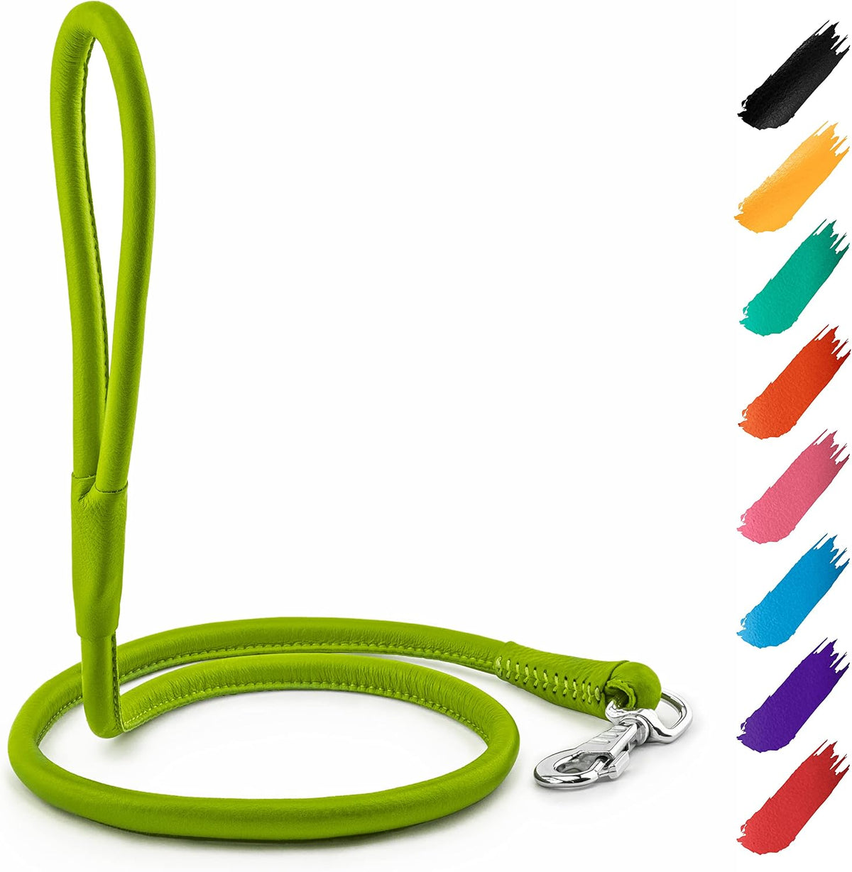 WAUDOG Rolled Leather Dog Leash 4Ft * 0.3 in for Small Medium - Green / 4Ft * 0.3 in