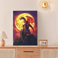 Dragon Bathroom Pictures Wall Art, Red Dragon Castle Bathroom Wall Decor, Framed Painting Canvas Artwork for Bedroom Living Room Decorations 24"L x 16"W