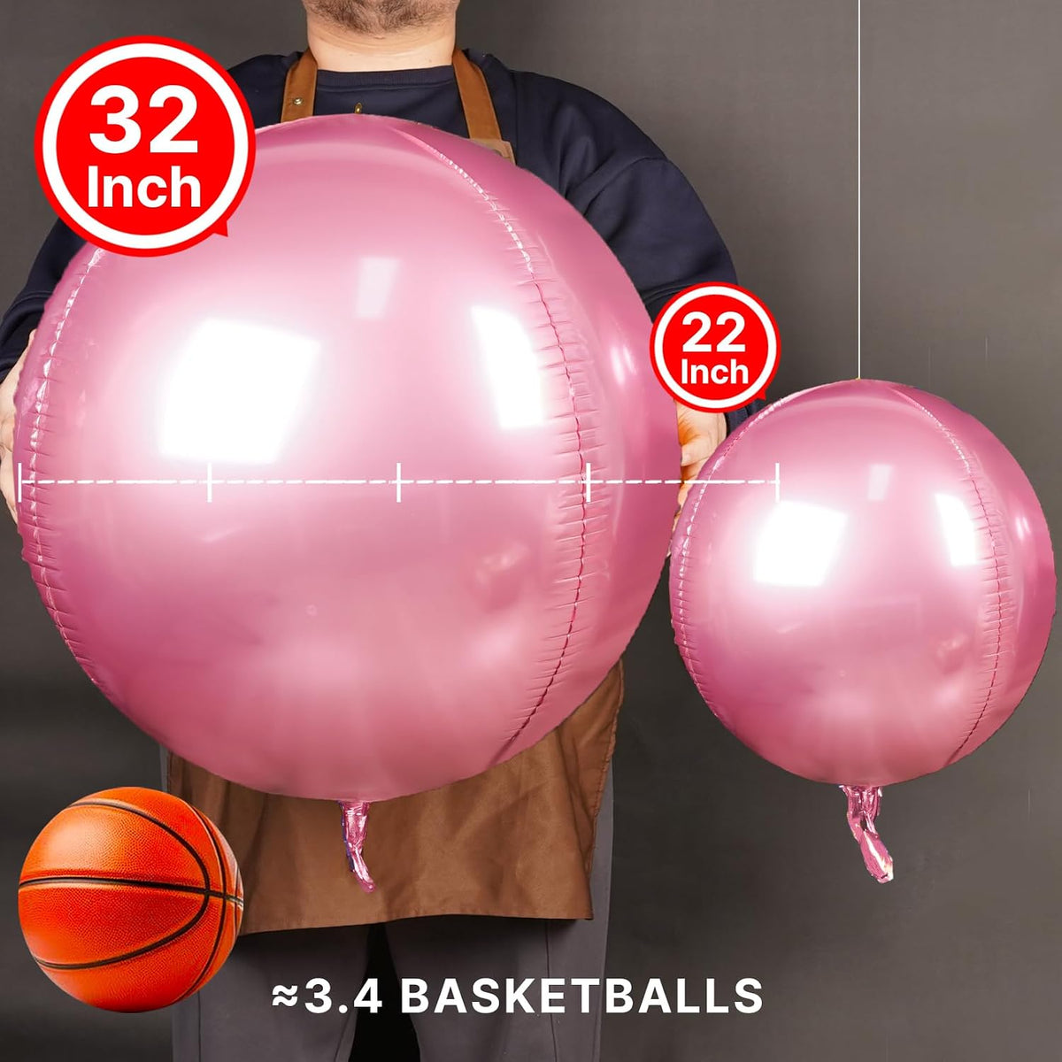 PartyWoo Metallic Silver Foil Balloons 20pcs Large Round Giant 4D - Pink / 6 PCS-32 INCH - image 2