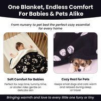 Small Pet Blanket, 100% Organic Cotton - Beige Paw/Black - image 3