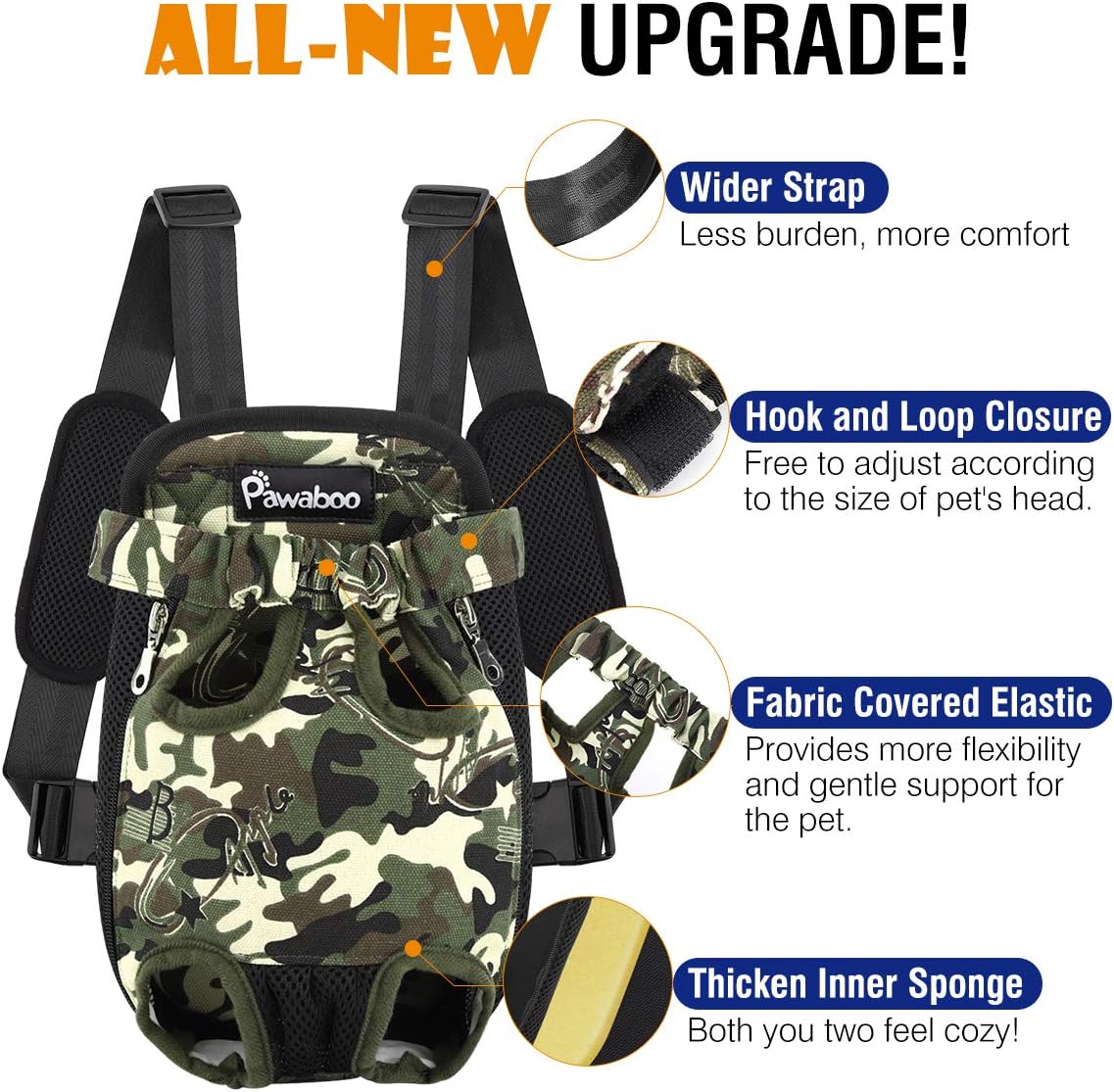 Pawaboo Pet Front Carrier Backpack for Small Medium Dogs – Essentials for Dogs - Deep Camouflage Black / Small (Pack of 1) - image 2