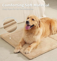 Made4Pets Dog Crate Pad Bed for Medium Large Dogs, Washable & Reversible, Anti-Slip Kennel Mat for Cozy Sleeping, Soft Fluffy Dog Bed for Indoor & Outdoor Use, 35"x23", Khaki