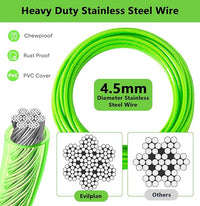 Dog Tie Out Cable 15FT-500Lbs,Heavy Duty Dog Leads&Tether for Yard with Swivel Hook,Small Large Dogs Leash Line for Outside,Rust Chew Proof Dogs Run Cable for Outdoor Camping (Green, 15FT)