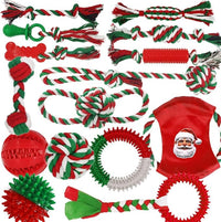 Dog Toys 15 Pack for Teeth Cleaning and Fun, Puppy Teething Chew Toys Tug Rope Squeaky Treat Balls & Rubber Tous Bulk– Variety Dog Gifts Set Reduce Anxiety & Save Furniture, Christmas