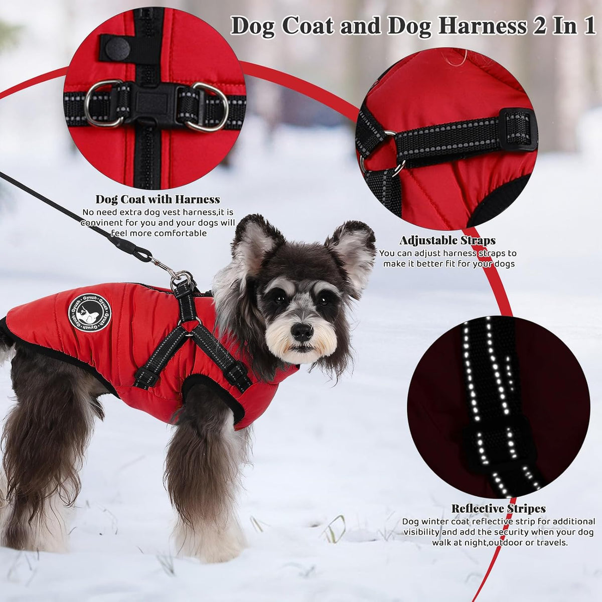 Gyuzh Dog Coat with Harness Puppy Coats Small Dog Harness Jacket - Small / red - image 3