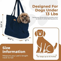 Corduroy Dog Carrier - Lightweight Cotton Soft-Sided Pet Tote with Safety Harness Clip - Breathable Travel Carrier for Small Dogs and Puppies (Dark Blue)
