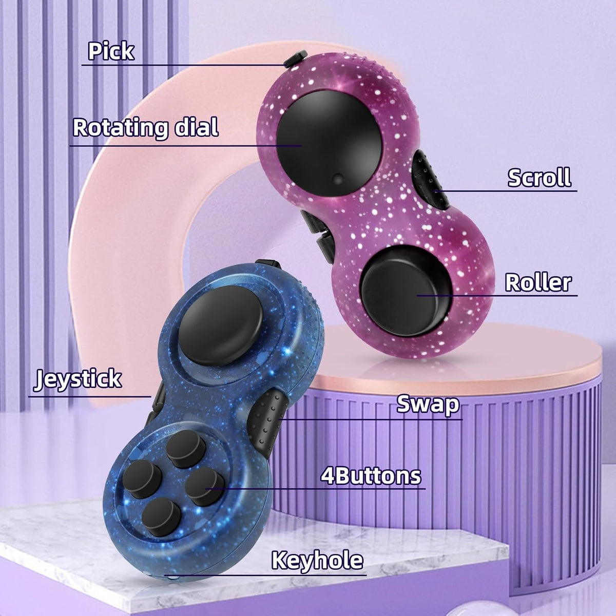 Original Fidget Toy Game, Rubberized Classical Controller – Fun for Kids & Family - 2 / Starry Purple/Starry Blue Style - image 2