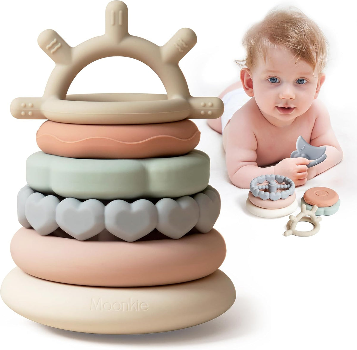 Moonkie Stacks of Circles Soft Teething Toy - multicolored