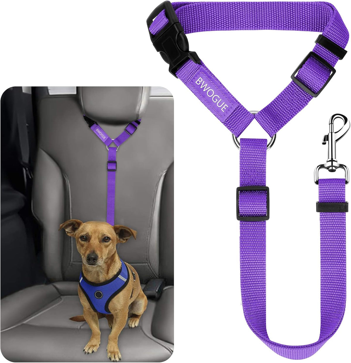 Dog Seat Belt for Car, Headrest Restraint Safety Lead, Dogs Cats – Essentials for Dogs - Purple / Not elastic