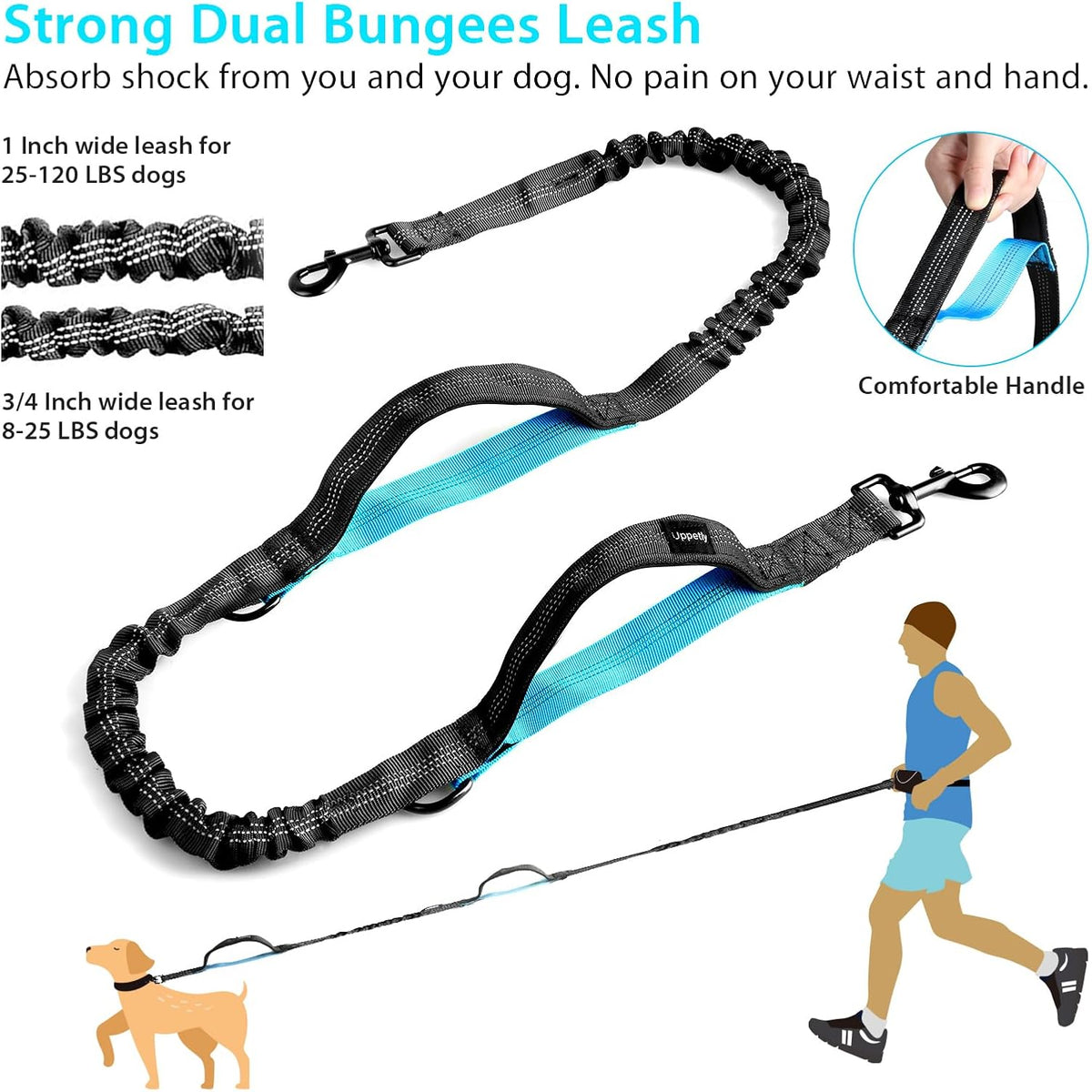 Uppetly Hands Free Dog Running Leash with Waist Belt - 1 dog/Blue / Large - image 3