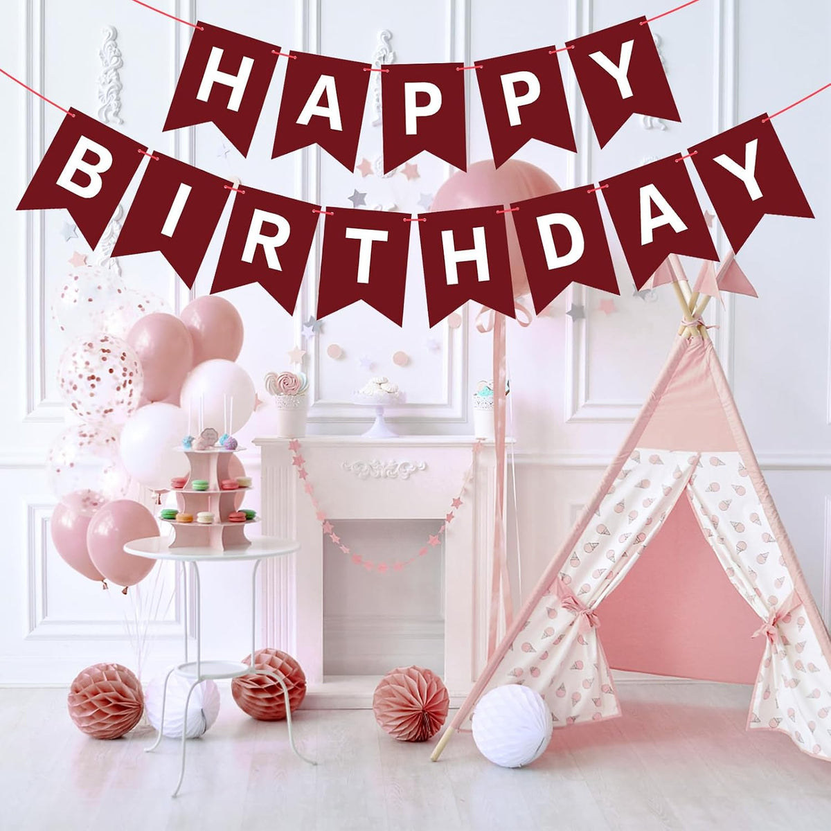 Orange Happy Birthday Banner Birthday Sign for Backdrop Happy - Burgundy - image 3
