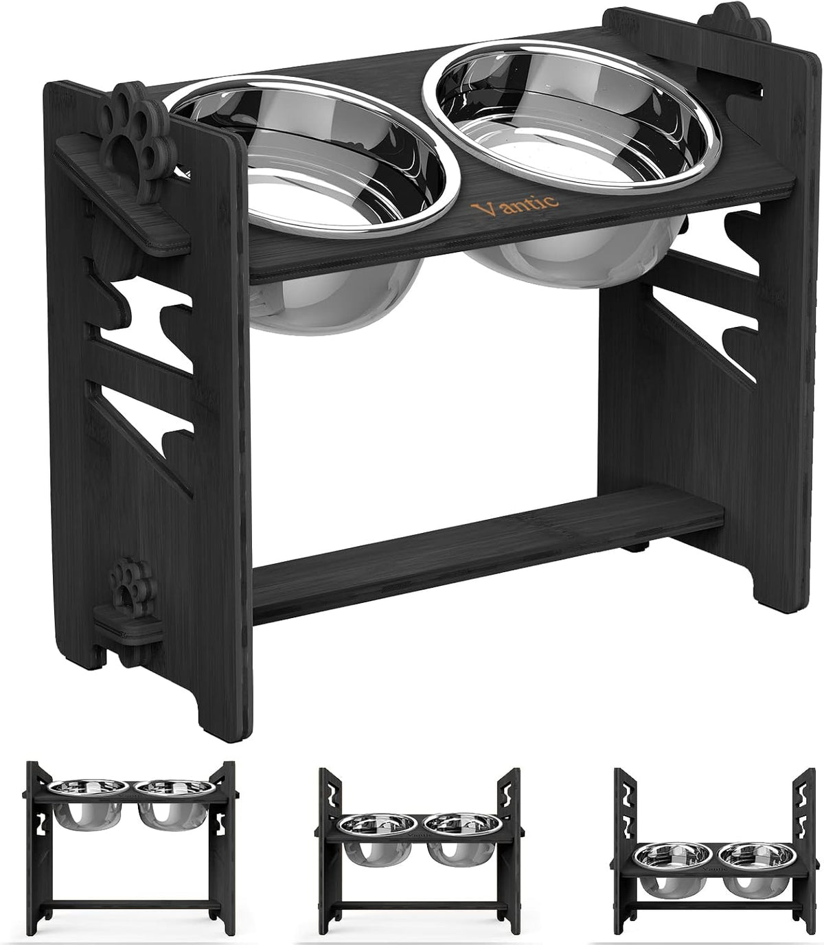 Elevated Dog Bowls, Raised Dog Bowl Stand Adjustable Small - Black / Large / Without Mat