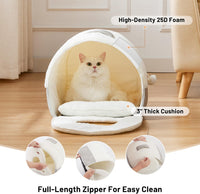 2in1 Cat Bed Cave for Indoor Cats Enclosed Bed with Washable Pillow – Essentials for Cats - L - 17.0"L x 20.0"W x 15.9"H / Cream - image 2