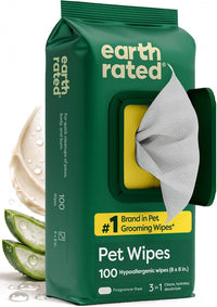 Earth Rated Dog Wipes for Paws & Butt, Deodorizing - Unscented / 100 Grooming Wipes