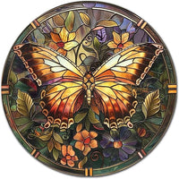 Lygond Metal Sign Tin Sign Circular Stained Glass Butterfly Wall Art for Club 12×12 Inches