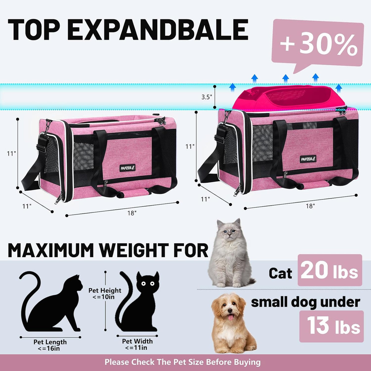 Cat Carrier Top-Expandable 18x11x11 - Pink - image 2