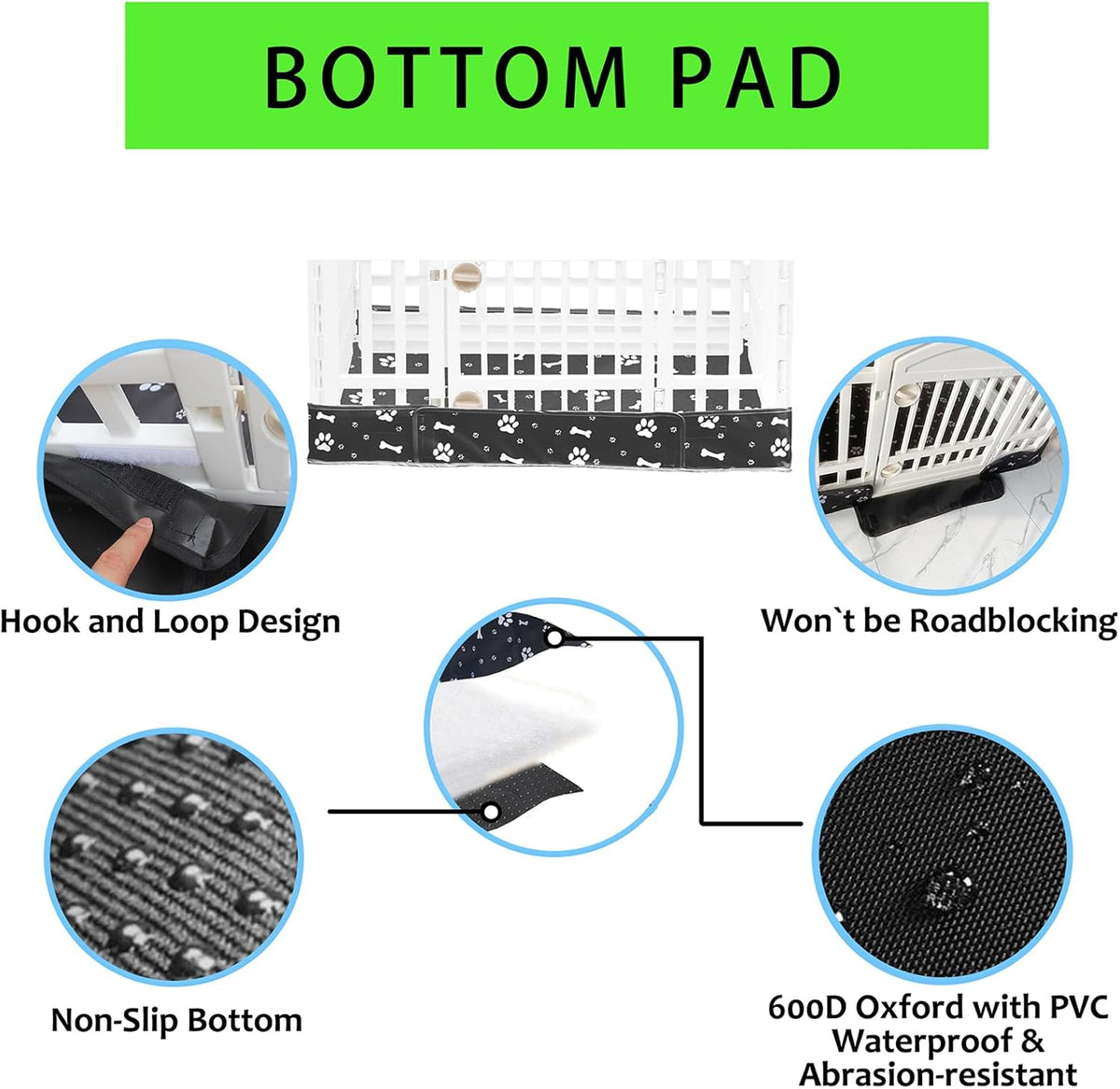2 Pack Dog Playpen Cover and Bottom Pad Fits for 36 Inch 4 Panels Pet - Black - image 3