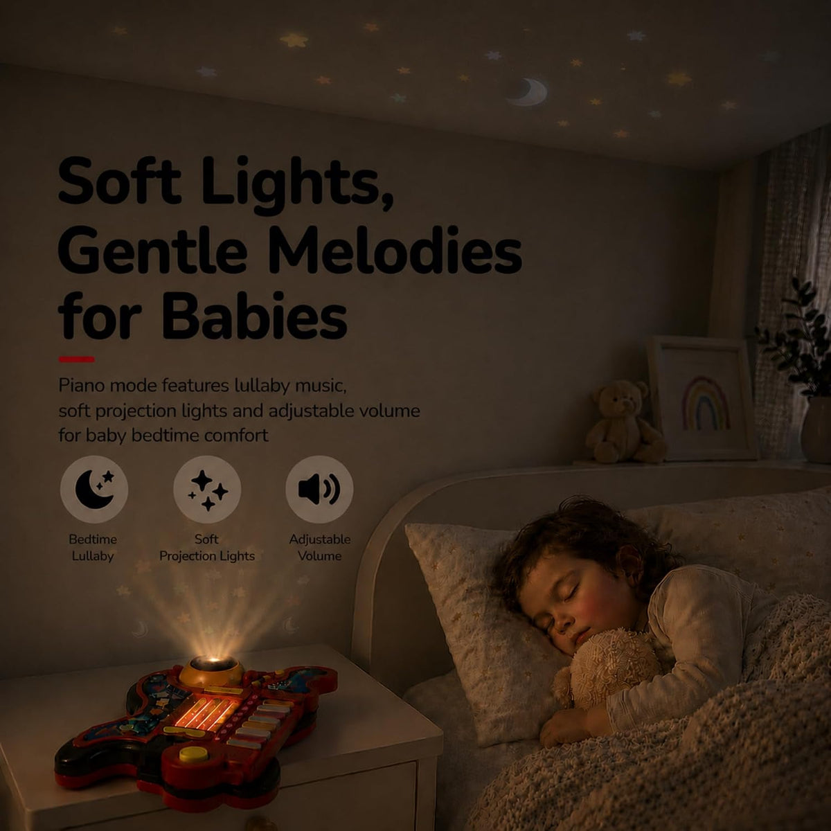 Toddler Guitar Toy, Kids Guitar and Piano with Lullaby Projector - Red - image 4