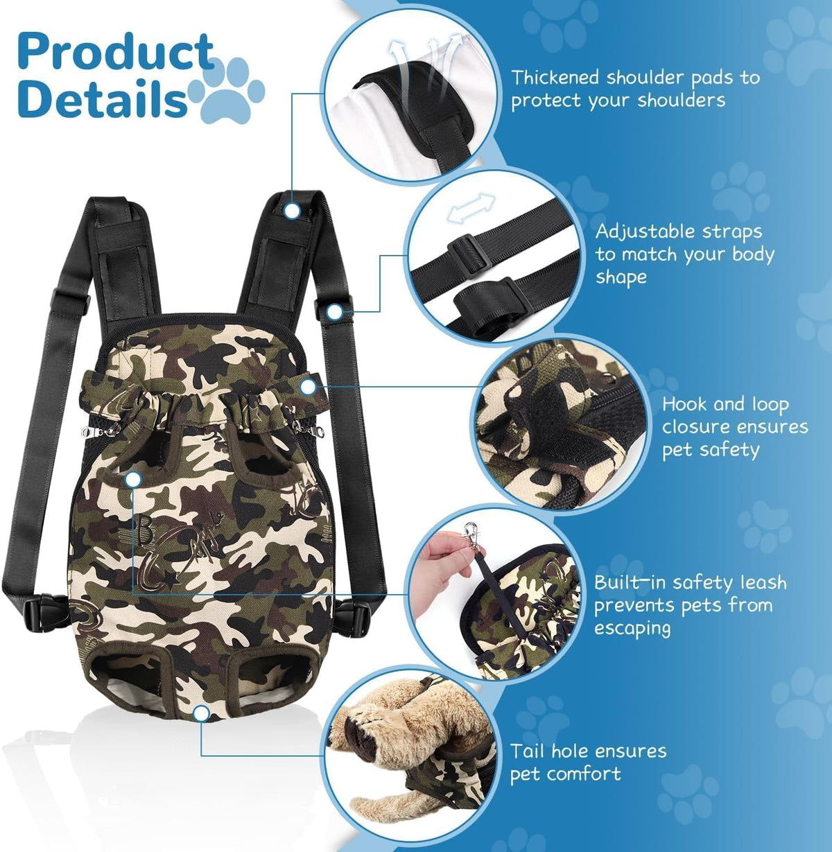 Pet Dog Carrier Backpack Adjustable Front Carrier for Small Dog Cat – Essentials for Dogs - Camouflage green / Large (8-12lbs) - image 2