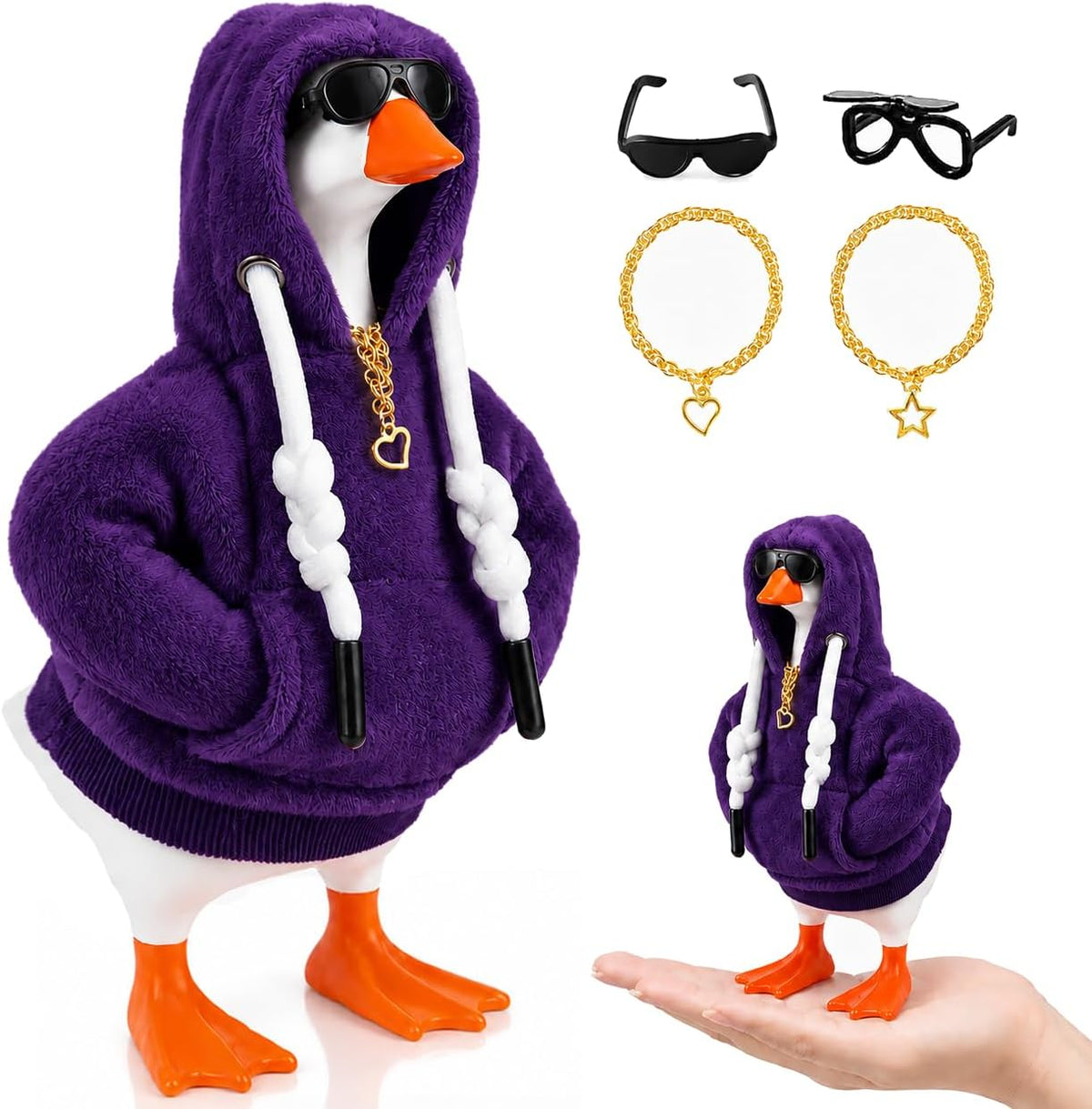 7inch Desk Goose Outfits, Mini Desktop Goose Clothes with Sunglasses & Necklaces, Brown Leopard - Dark Purple / 7 Inch