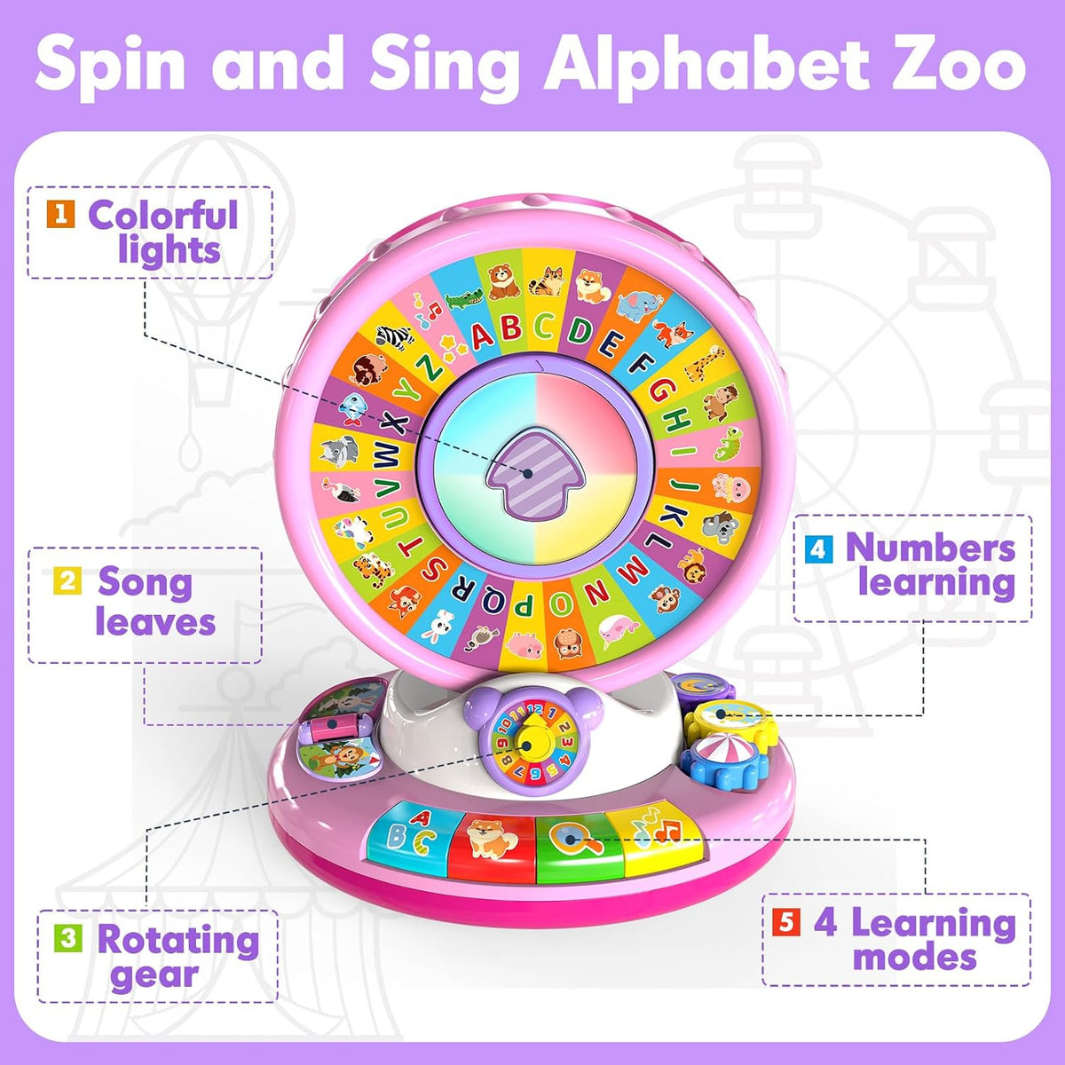 Duchong Learning Toy for Kids 1 2 3 Year Old Boys Girls - Pink - image 4