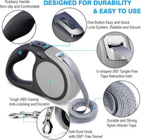 Heavy Duty Retractable Dog Leash-16ft Strong & Durable Walking Leash - Grey / Small/Medium - image 4