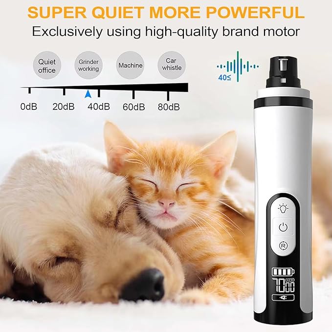 Upgrade Heusom Groom Pro Nail Grinder Cordless with LED Light & 3 Speeds, Dog Cat Nail Trimmer 2000mAh Long-Lasting Battery for Thick Nails for Dogs and Cats (1 Pc+1 Head)