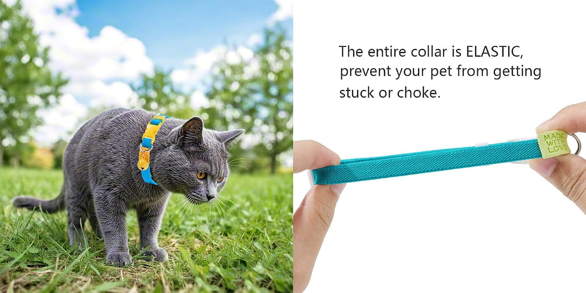 Cotton Bowtie Cat Collar with Bell 2 Pack Adjustable Breakaway Kitten - Elastic Blue+Green / 7.5-11.4 Inch (Pack of 2) - image 3