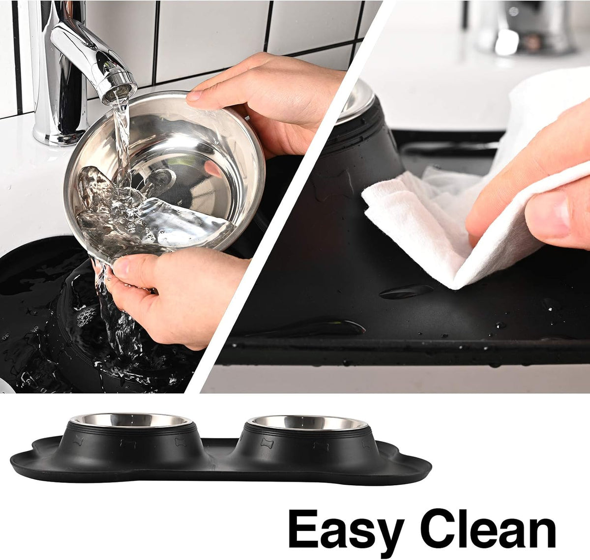 Dog Bowls 2 Stainless Steel Bowl for Pet Water and Food Feeder - 6½ oz ea / Black - image 4