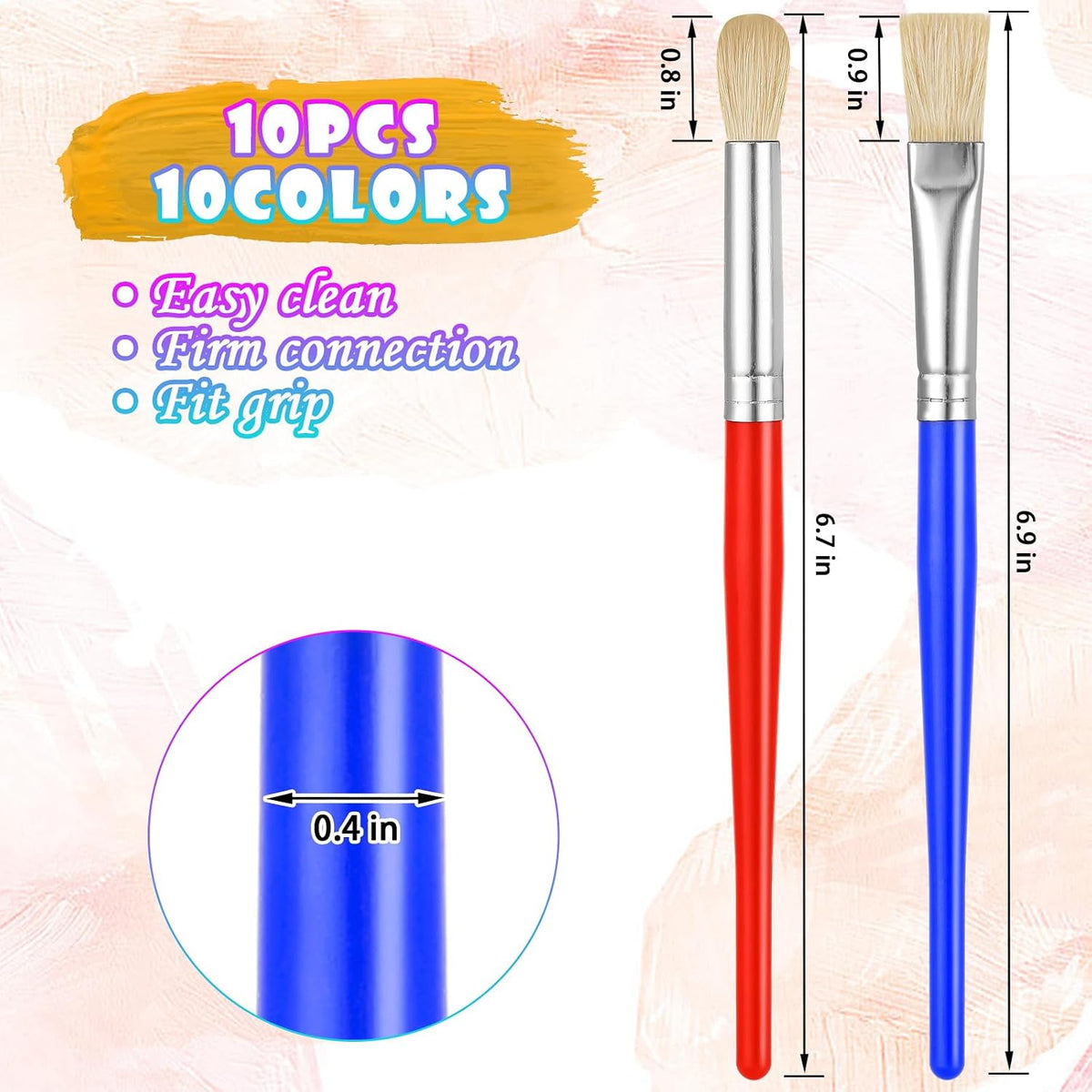 YGAOHF 22 piece toddler paint brushes with round and flat tips and bright handles - view 10