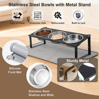 Elevated Cat Bowls with Food Mat - Black-3Bowls - image 4