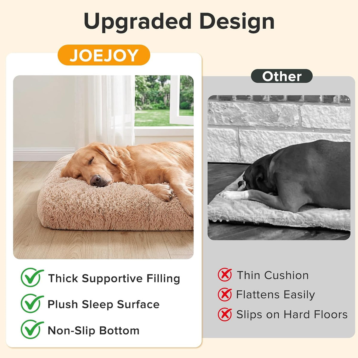 JOEJOY Large Dog Bed Crate Pad - 23.0"L x 18.0"W x 3.0"Th / Beige - image 4
