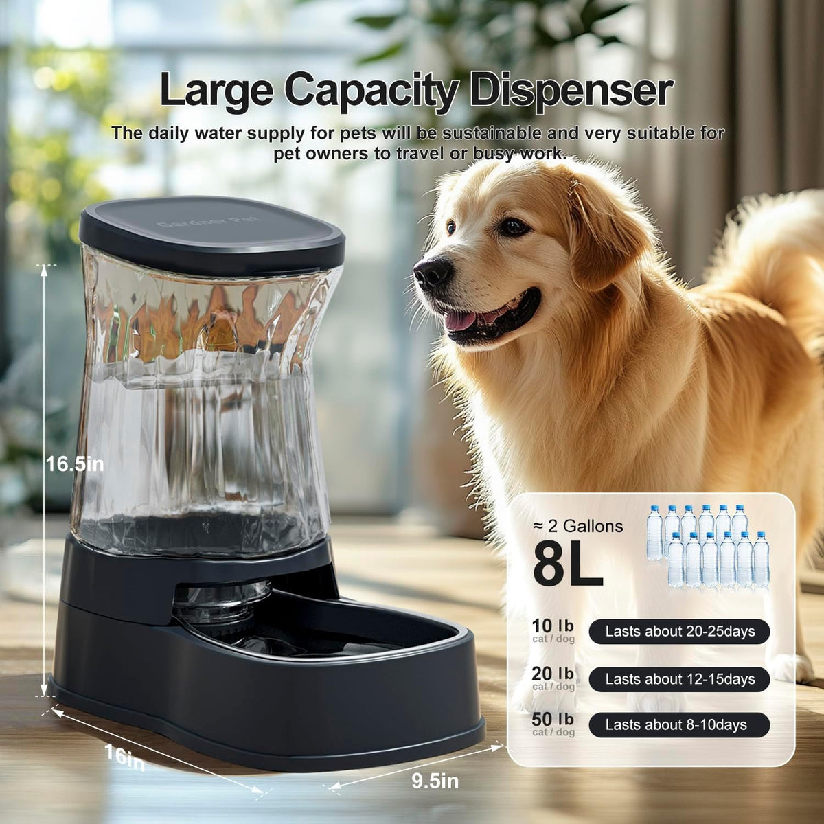 Automatic Dog Water Dispenser, Stainless Steel Bowls Feeder - Dark Grey / 2.1 Gallon - image 2