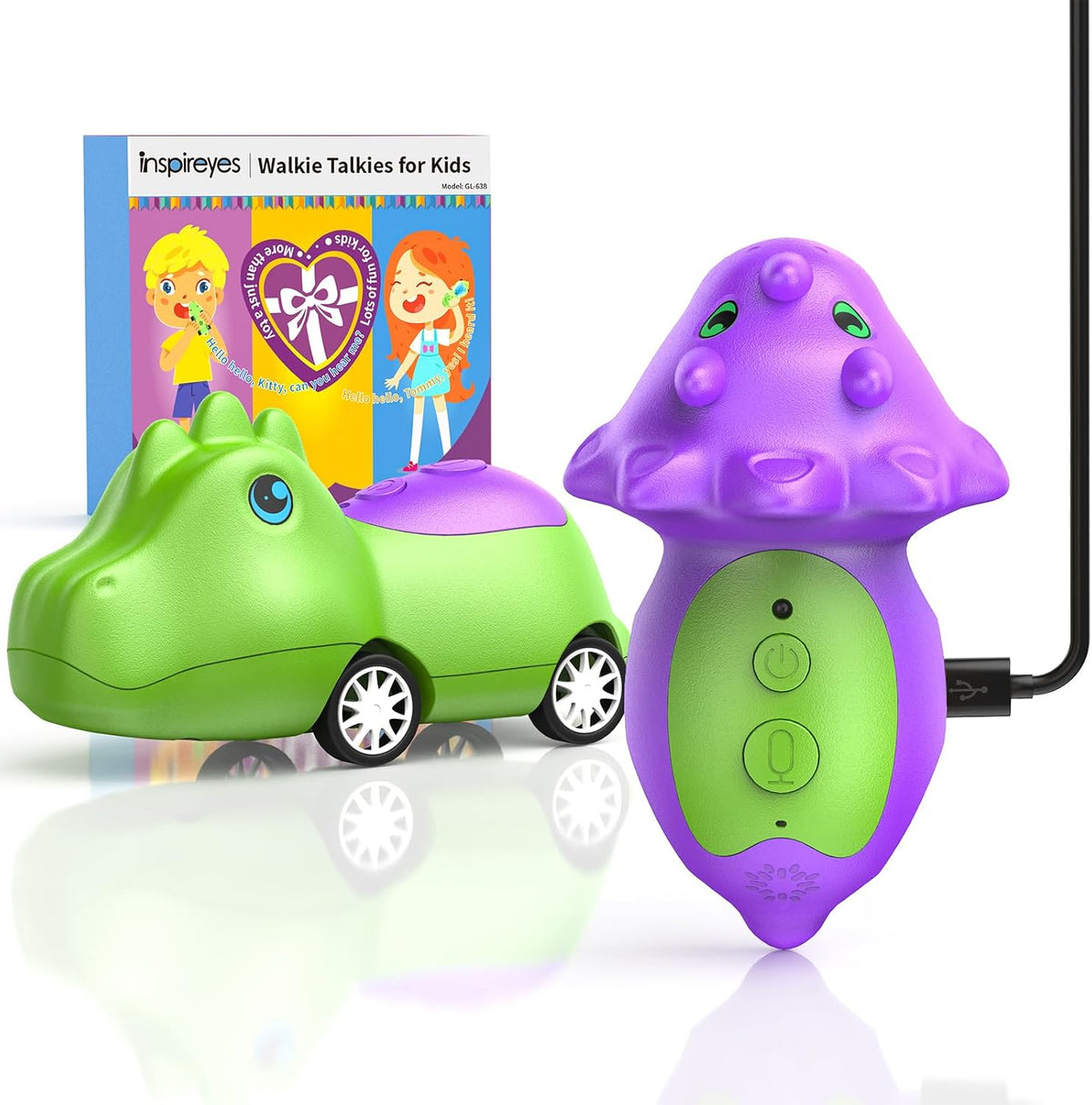 Inspireyes Kids Walkie Talkies - Green Dino / 2 Pack