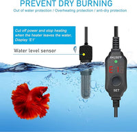 YukiHalu Small Submersible Aquarium Heater, Adjustable Mini Fish Tank Heater 25W 50W 100W 200W 300W with External Temperature Controller, LED Display, Used for 5/10/20/40/60 Gallons (25 Watts)