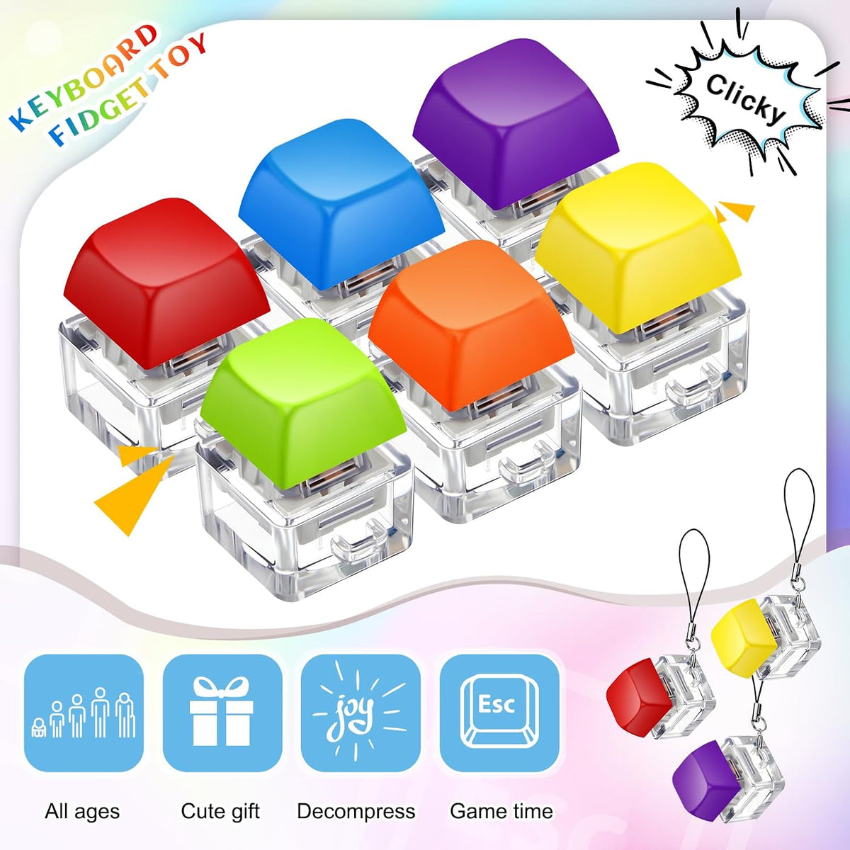 6 Pcs Keyboard Fidget Toy Keyboard Fidget Keychain - Rainbow / Classic / 6 - image 4