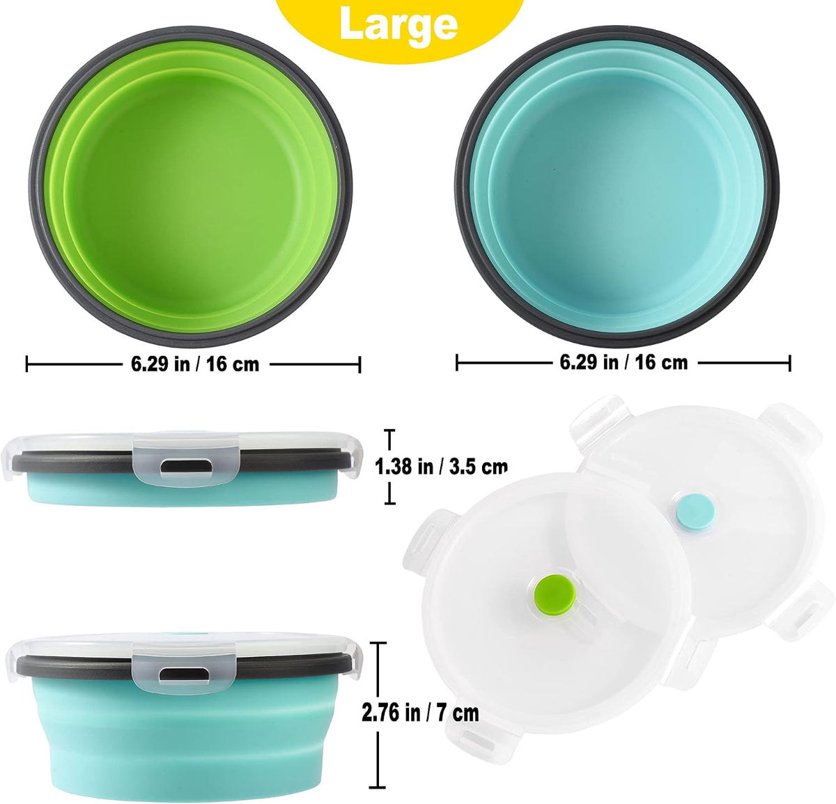 Joyinjojo Collapsible Dog Bowls with Lids - Large / Blue / Green - image 2