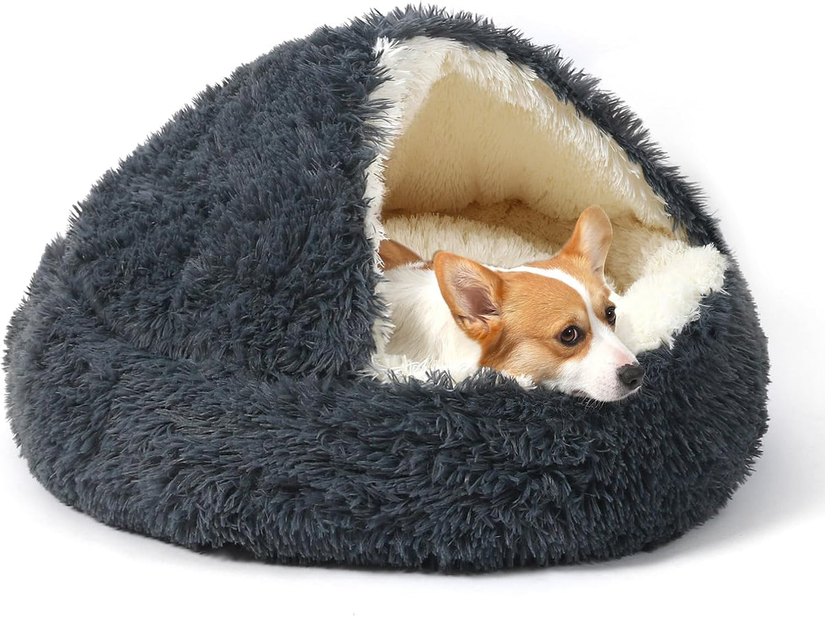 Hooded Donut Dog Bed – Essentials for Dogs - Dark grey / Medium 23.6''
