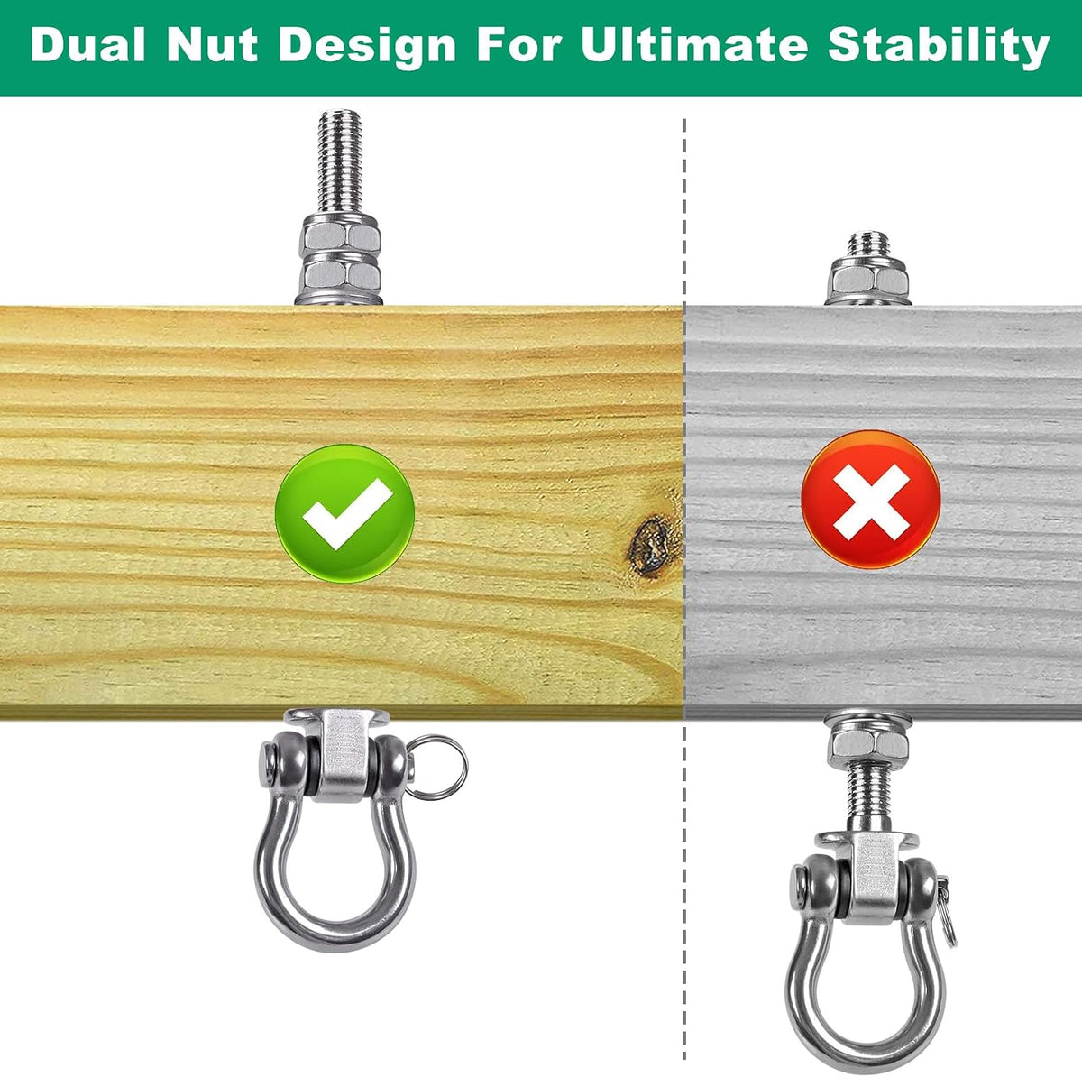 SELEWARE stainless steel swing hangers 2 pack, heavy duty eye hooks for wood beams - view 9
