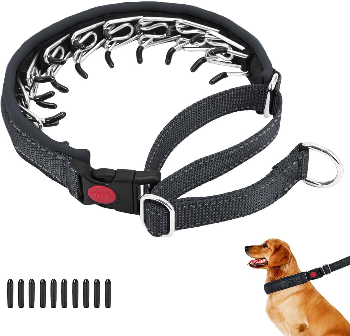 Martingale No Pull Dog Collar for Large Medium Small Dogs - M (15"-23" Neck, 1.5" Wide) / Black Black