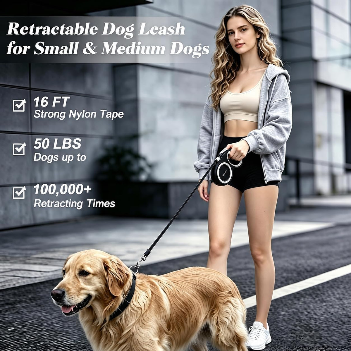 Retractable Dog Leash with Stainless Steel Anti-Chew Cable for Small - image 2