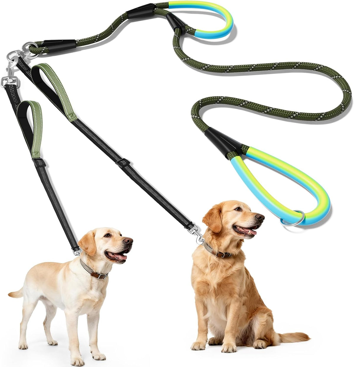 XiaZ Double Dog Leash for Two Dogs Perfect for Small Medium Dogs - Armygreen / Medium/Large