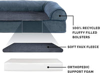 Furhaven Orthopedic Dog Bed for Large Dogs w/ Removable Bolsters & Washable Cover, For Dogs Up to 125 lbs - Sherpa & Chenille Sofa - Orion Blue, Jumbo Plus/XXL