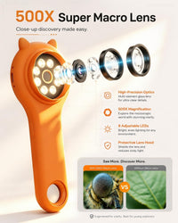 Kids Microscope, 500X Digital Magnifying Glass, Explore STEM Toy - Orange / 1 Pcs - image 3