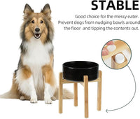Ceramic Elevated Dog Bowl Set, Raised Food and Water Bowl for Large Breed Dogs, Weighted Dishes, Black (8.2'', 60OZ)